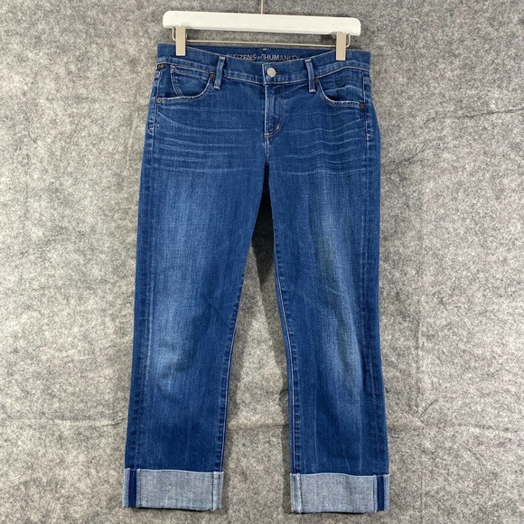 Citizens Of Humanity Jeans 28 Blue Denim Dani Cropped Straight Leg Cuffed - Picture 1 of 13